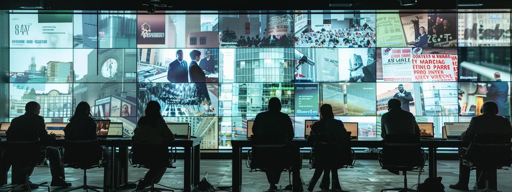 a stark office environment features a large screen displaying a chaotic collage of misleading news headlines and conspiracy theories, with silhouettes of diverse individuals seated at sleek desks, engaged in a discussion about the critical impact of misinformation on mental health.
