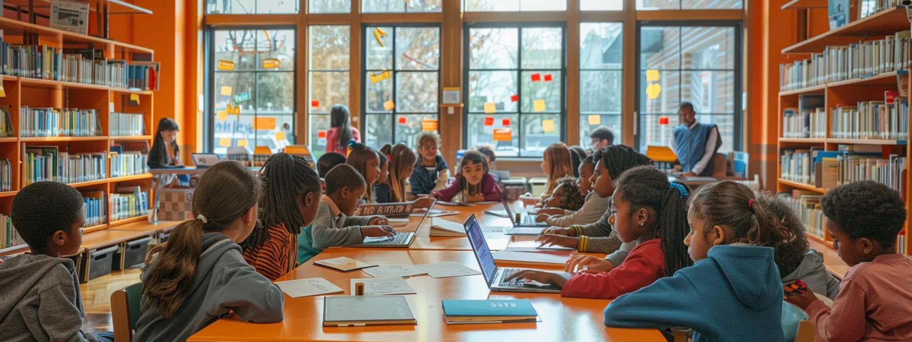 a vibrant urban classroom filled with diverse students eagerly engaging with digital reading materials, illustrating the transformative potential of technology in overcoming literacy challenges.
